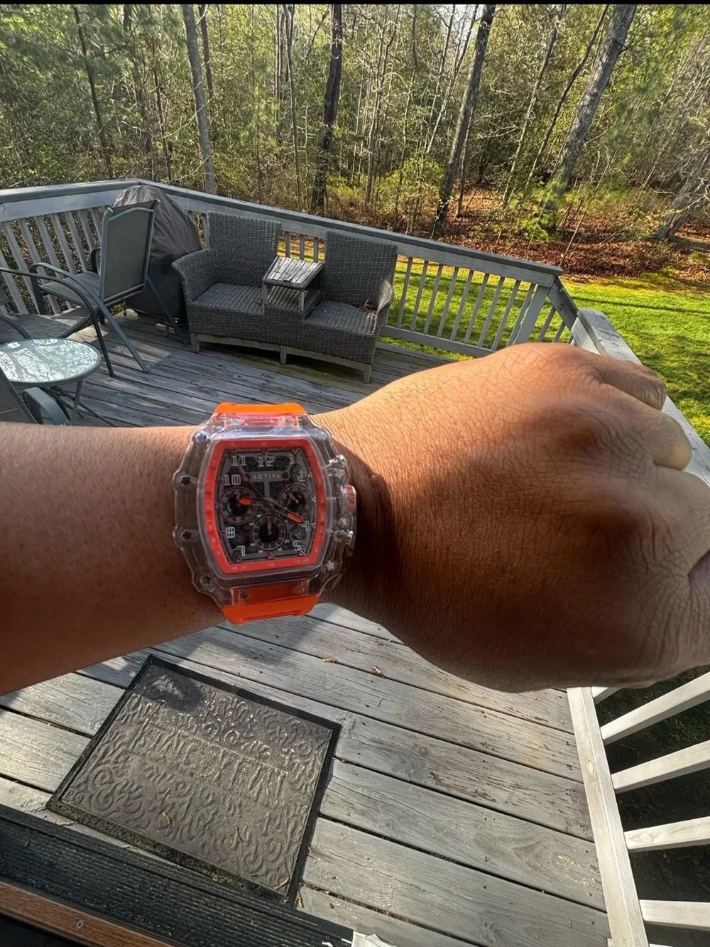 Transparent Case Orange Strap Sport Watch